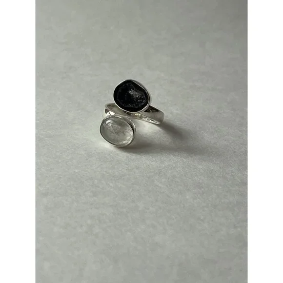 Geode & Clear Quartz Ring 925 Sterling Silver, Size 7 Adjustable - Picture 6 of 15